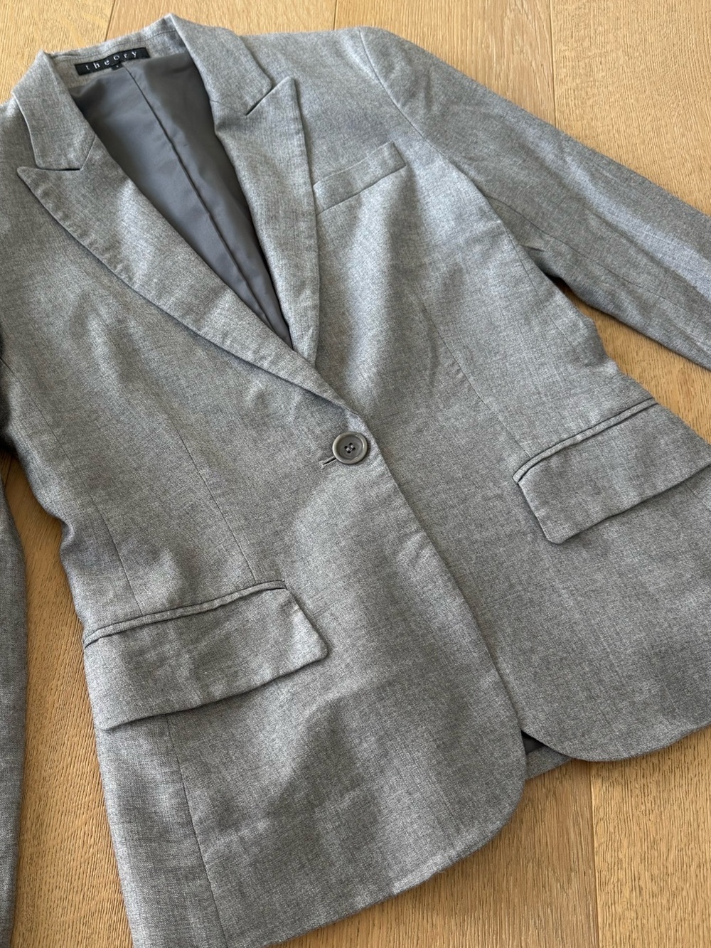 Theory Gray Single-Button Wool Blend Blazer Size 4